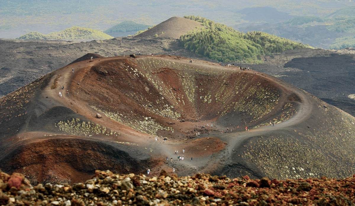 Aerial view of dormant crater of Etna.