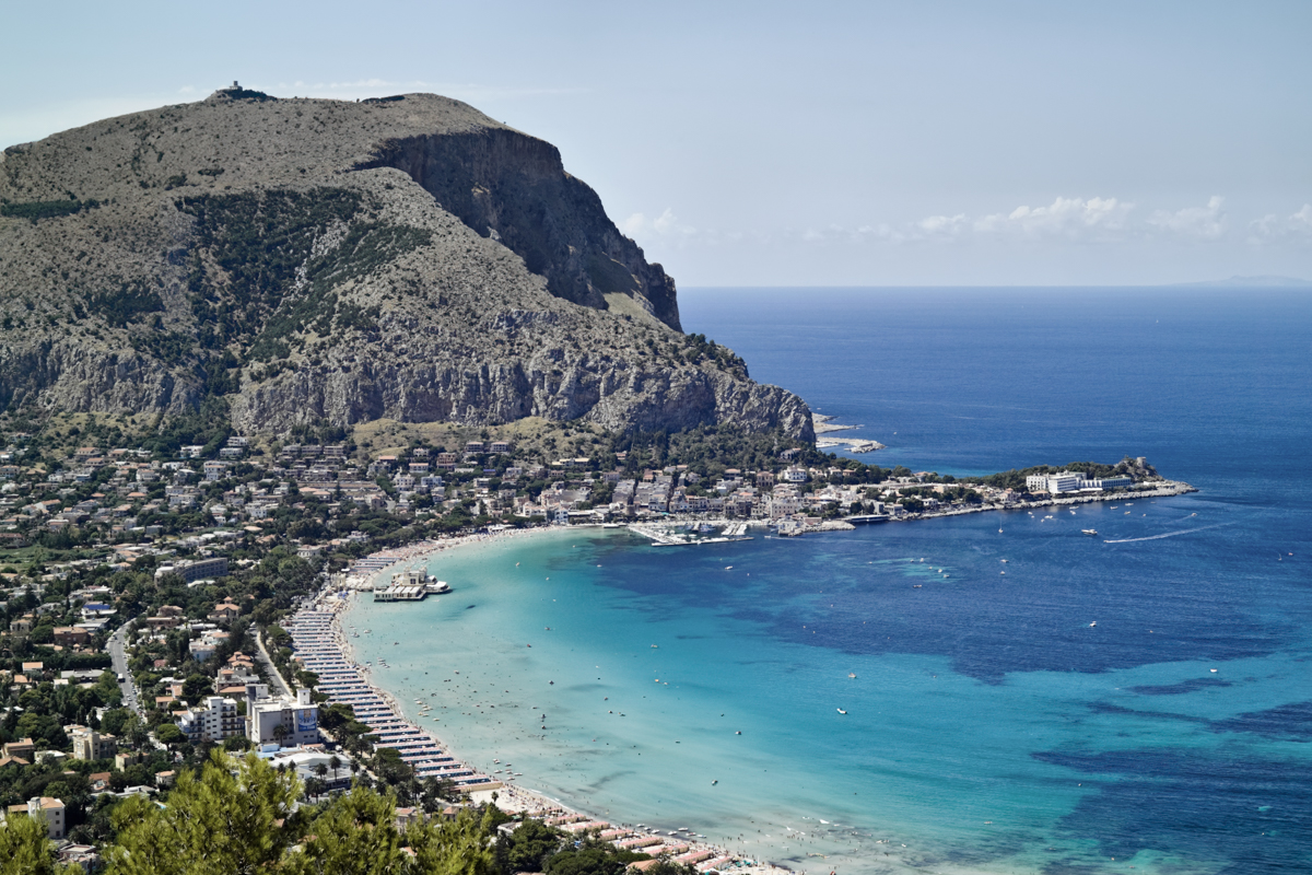 Panoramic view of Mondello beach, near Palermo.
