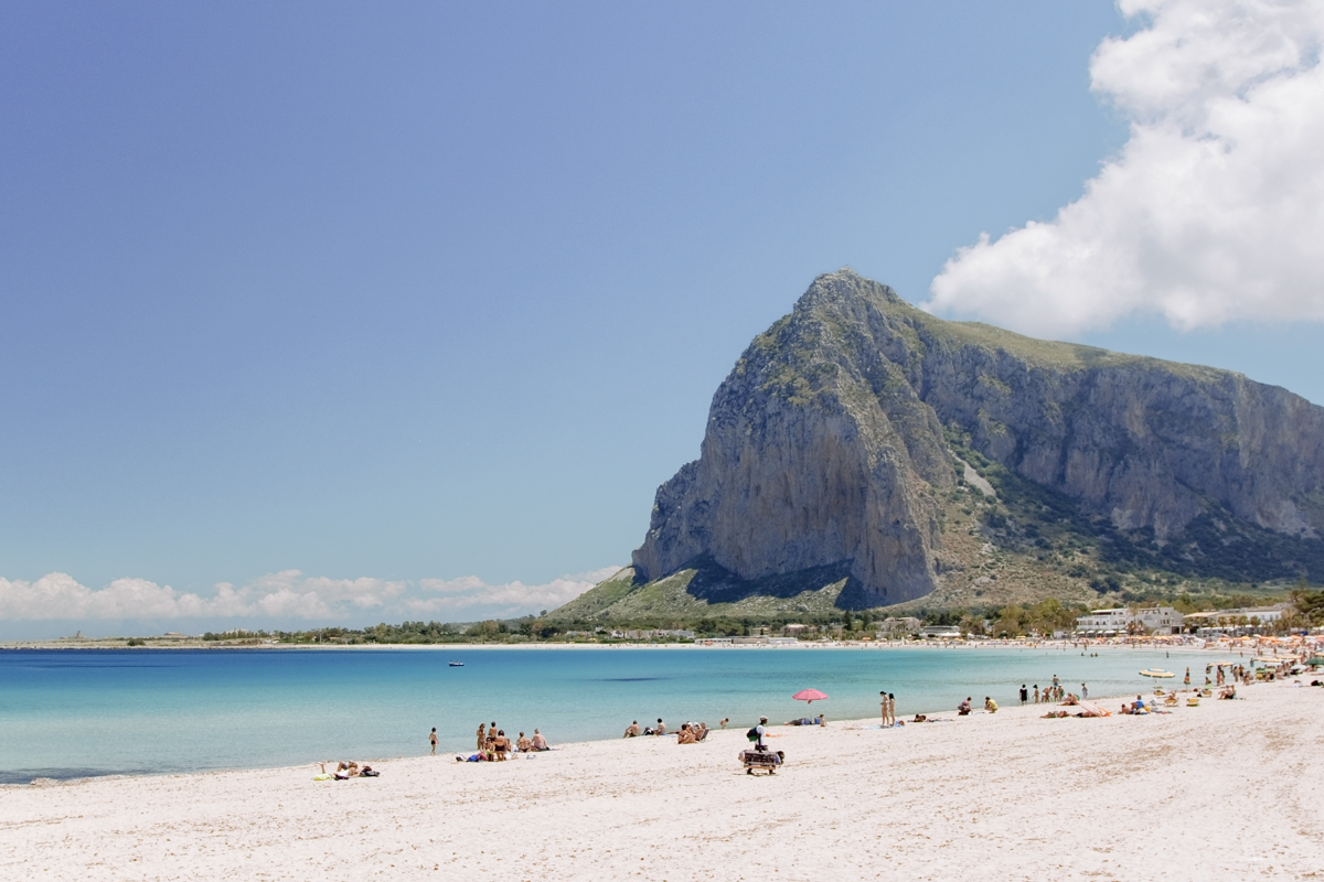 San Vito lo Capo beach and Monte Monaco in background, north-western Sicily.
