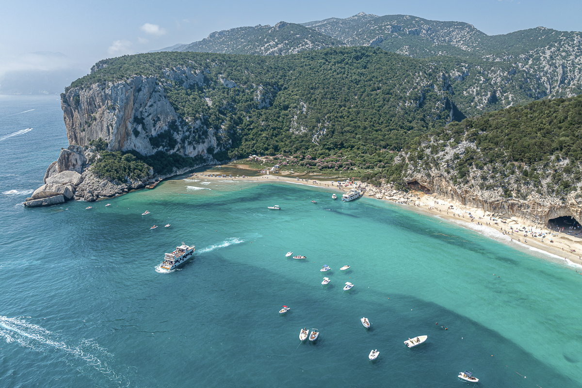 Aerial view of Cala Luna beach in Sardinia.