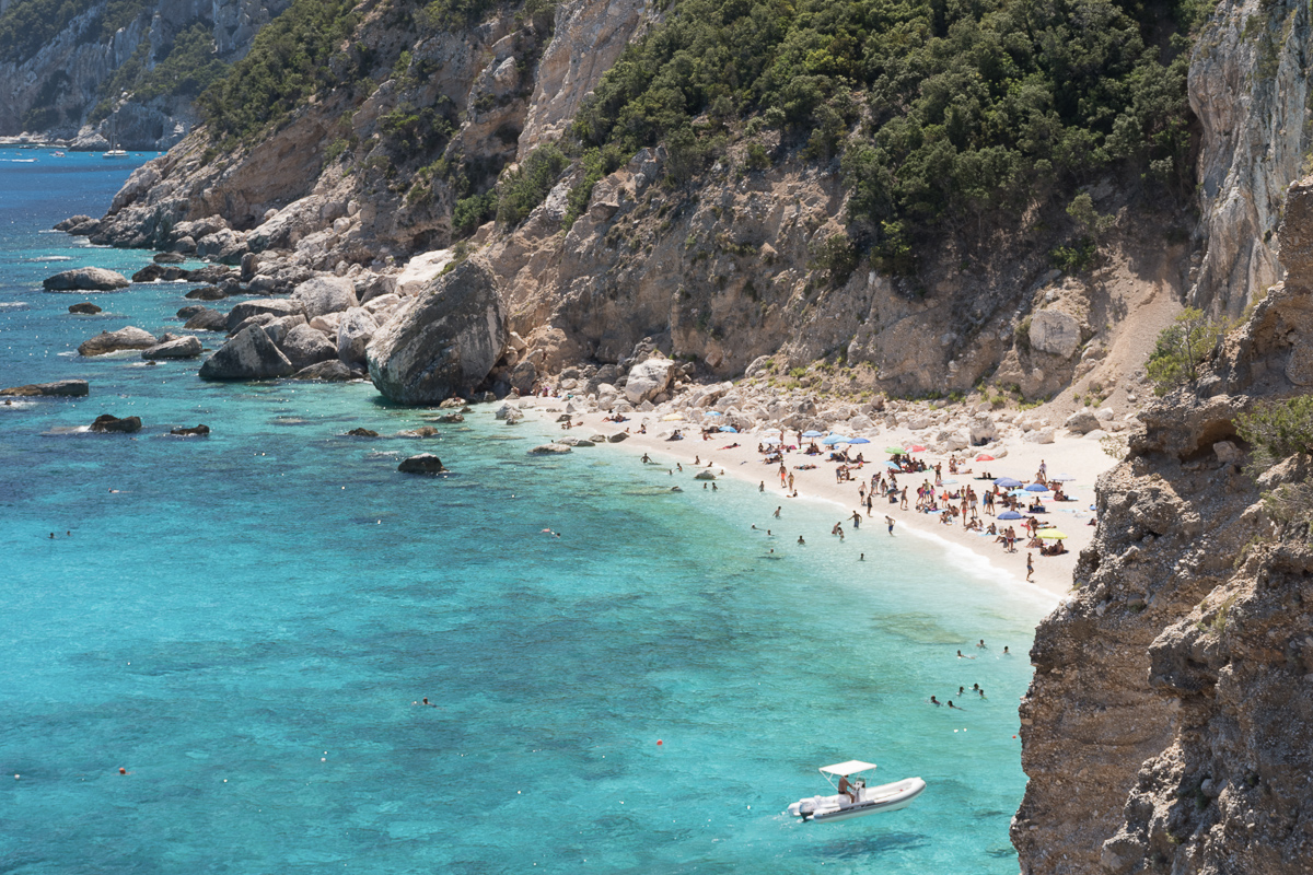 Panoramic view of the bay Cala dei Gabbiani in the Orosei gulf in Sardinia, Italy.