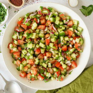 Middle eastern salad in a round plate.