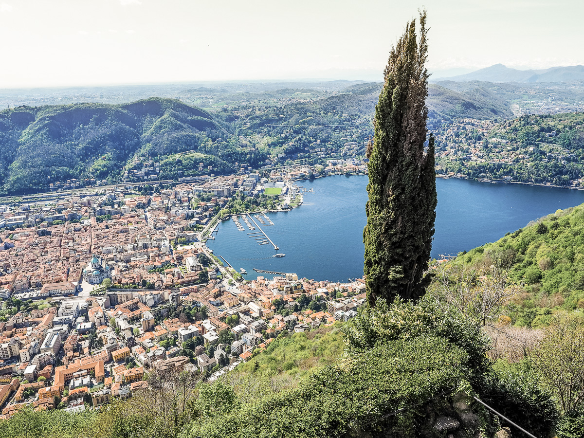 Aerial view of Lake Como, Italy seen from Brunate hill.