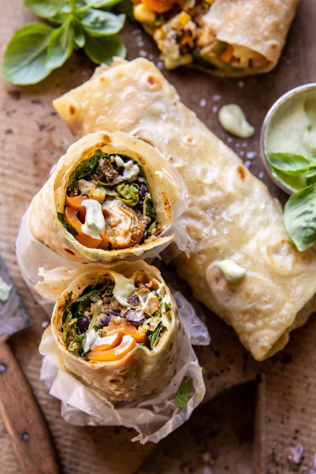 Chicken and avocado ranch salad wraps.