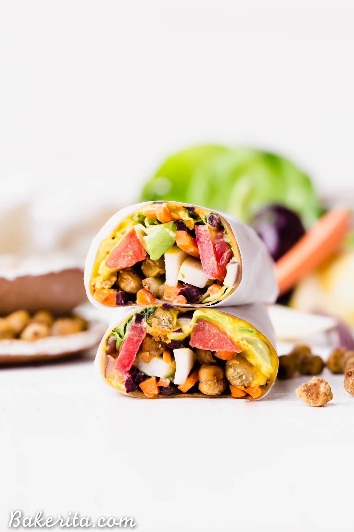 Two roasted chickpea veggie wraps.
