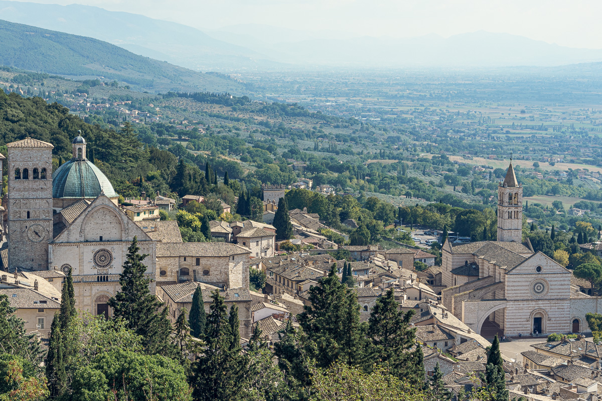 Aerial view of the city of Assisi in Italy.