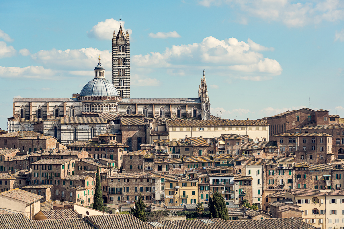 Aerial view of the picturesque city of Siena, Italy.