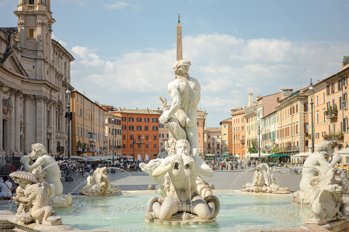 A view of Piazza Navona in Rome on a sunny day.