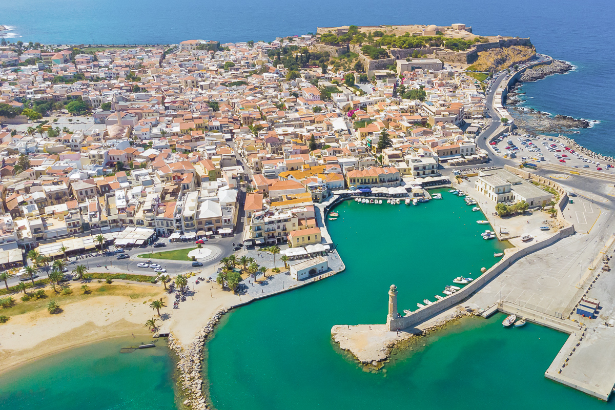 Old venetian harbor in Rethymno, Crete, Greece.