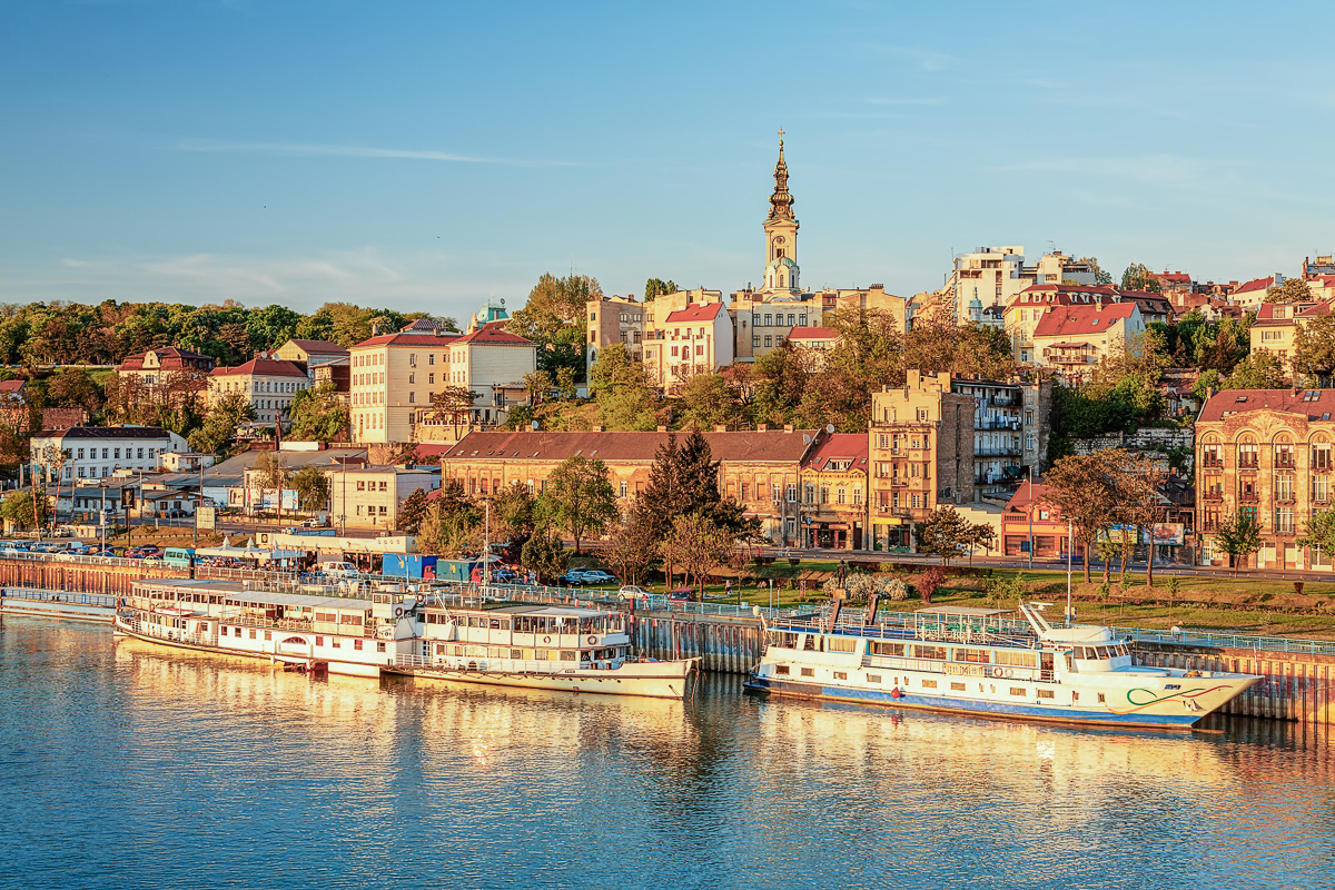 Panorama of Belgrade with river Sava on a sunny day.