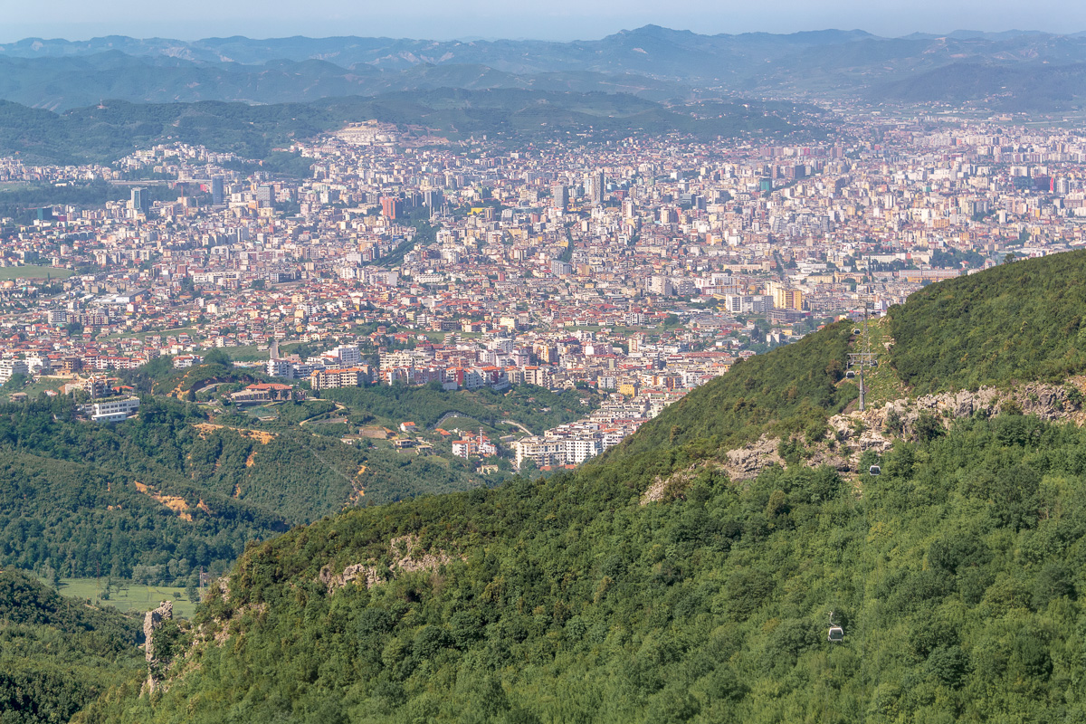 Cityscape view of Tirana, Albania as seen from the Dajti Express.