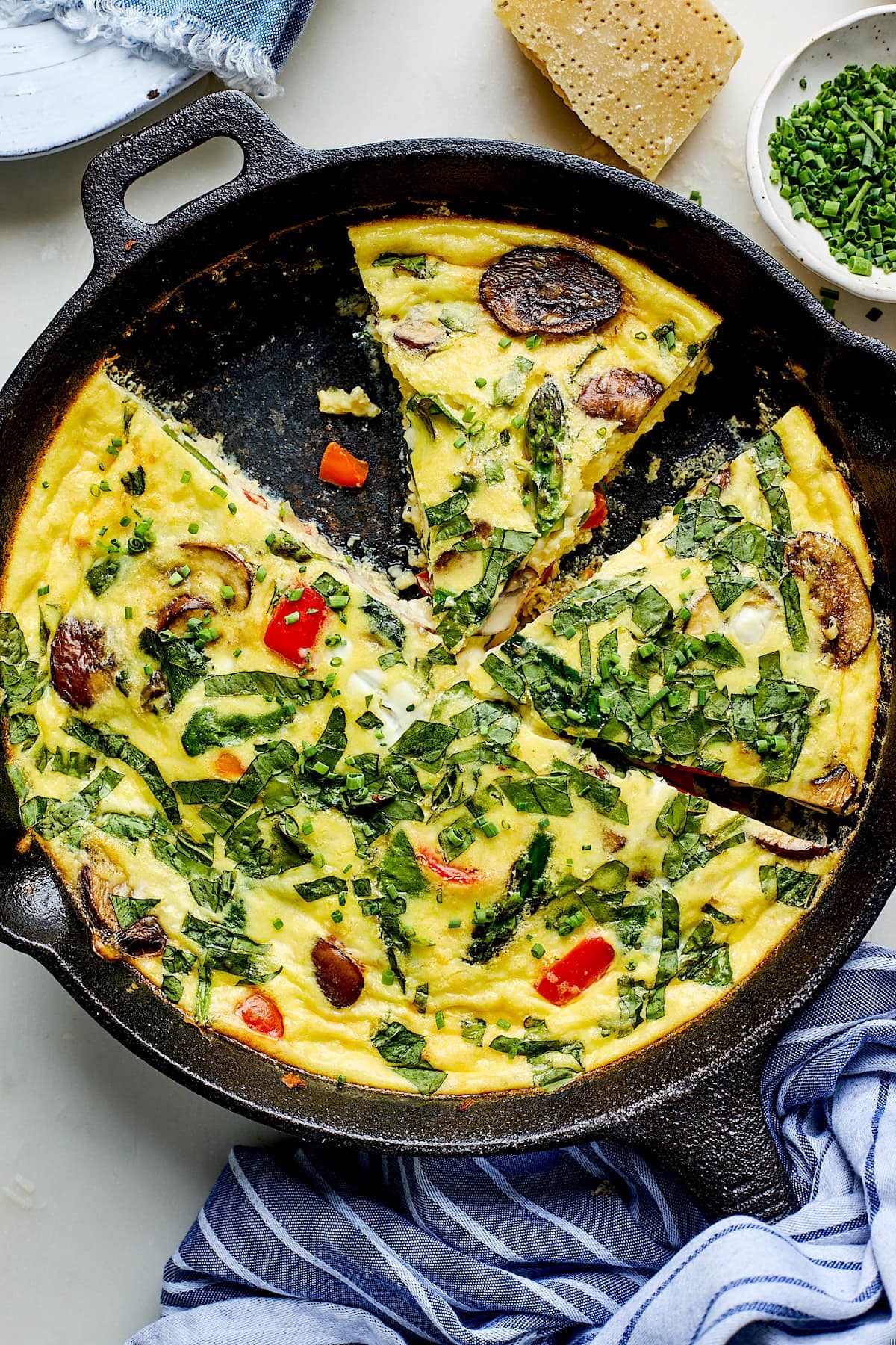 Cottage cheese frittata on a wok.