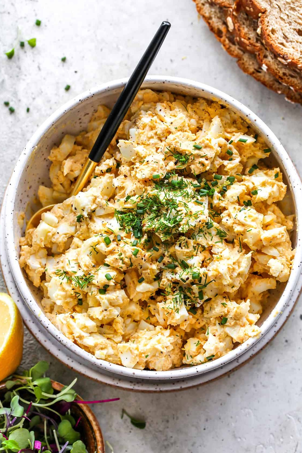 A bowl of egg salad.