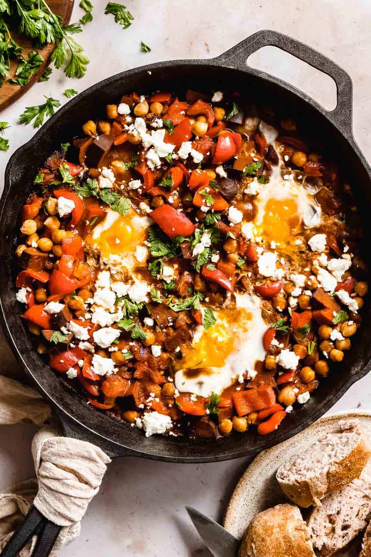 Vegetarian Shakshuka in a skillet.