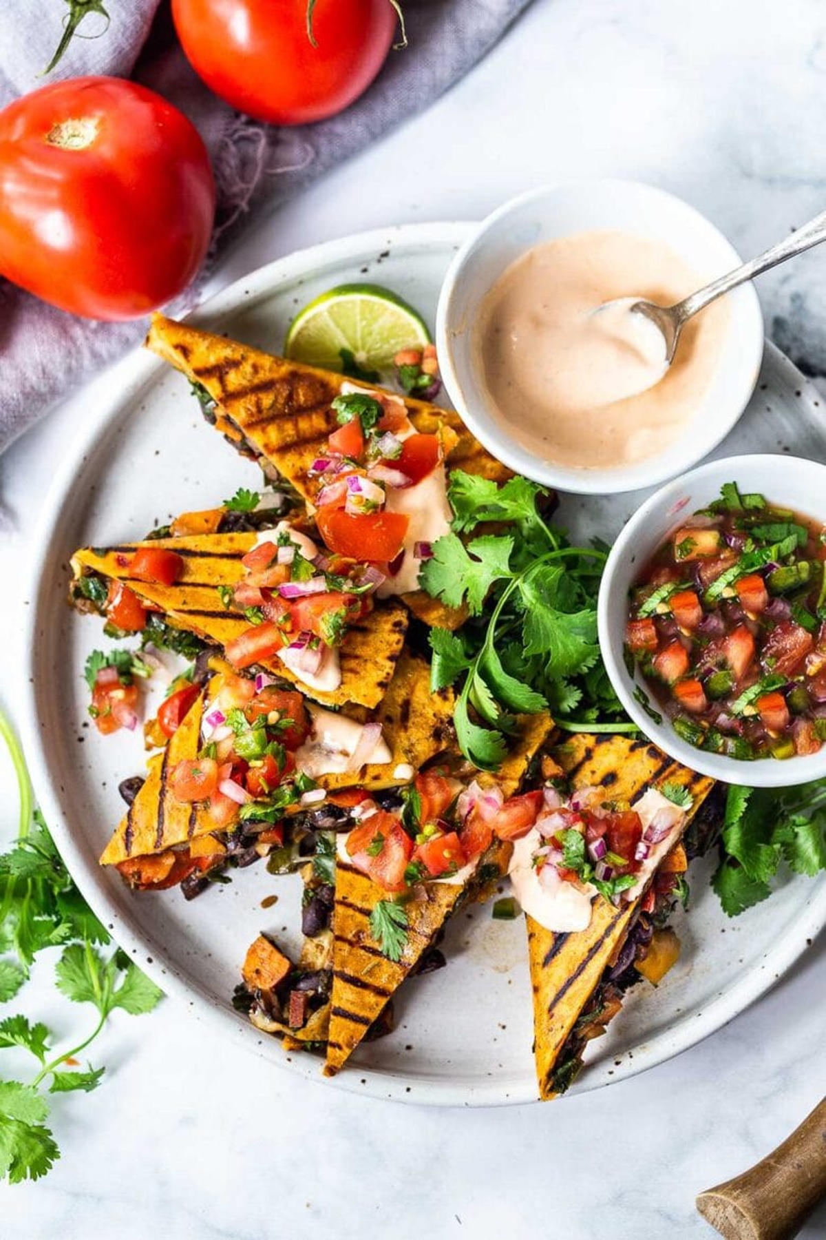 Veggie quesadillas on a plate.