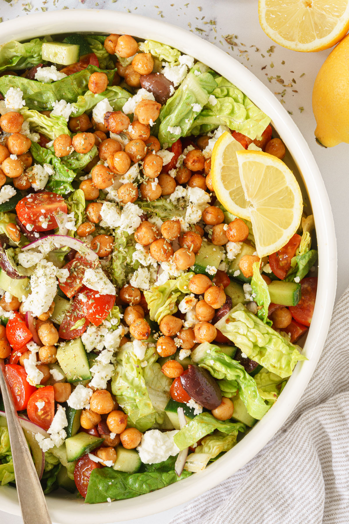 Roasted Chickpea Salad with Mediterranean Dressing - Gathering Dreams