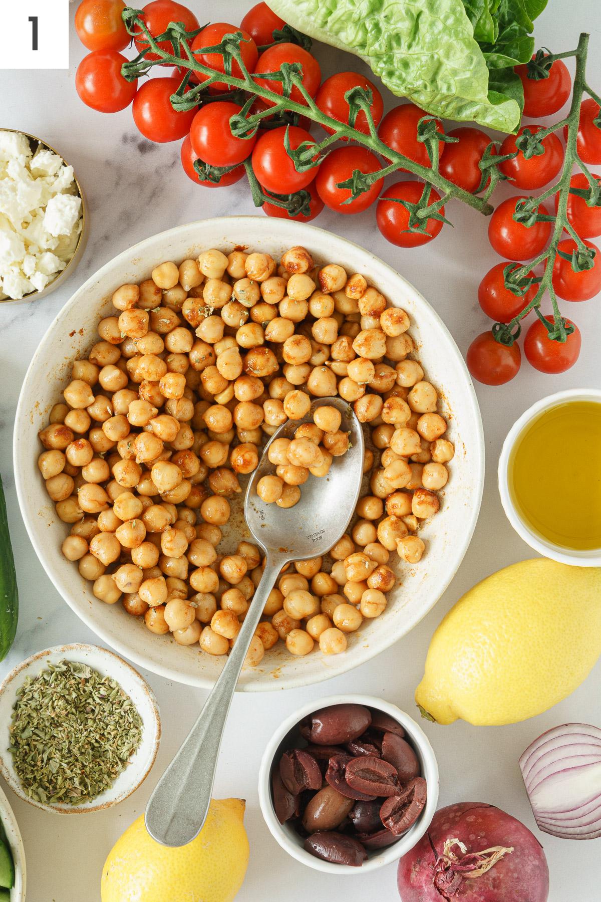 Roasted Chickpea Salad With Mediterranean Dressing Gathering Dreams Roasted Chickpea Salad With Mediterranean Dressing Gathering Dreams