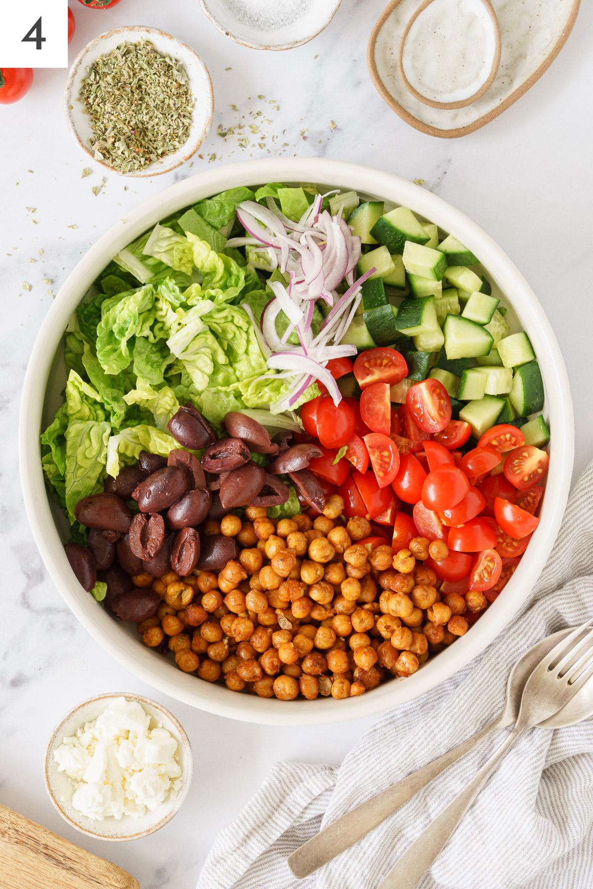 Roasted Chickpea Salad with Mediterranean Dressing - Gathering Dreams