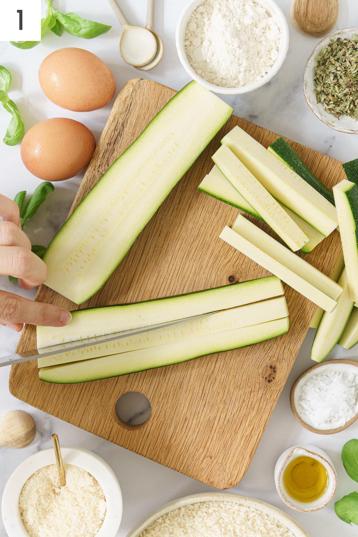 Zucchini cut in half stick.