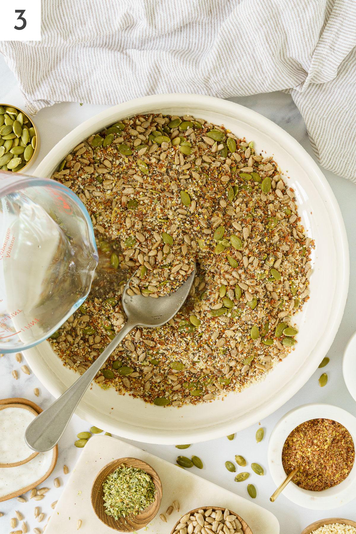 Mixed ingredients added with water.